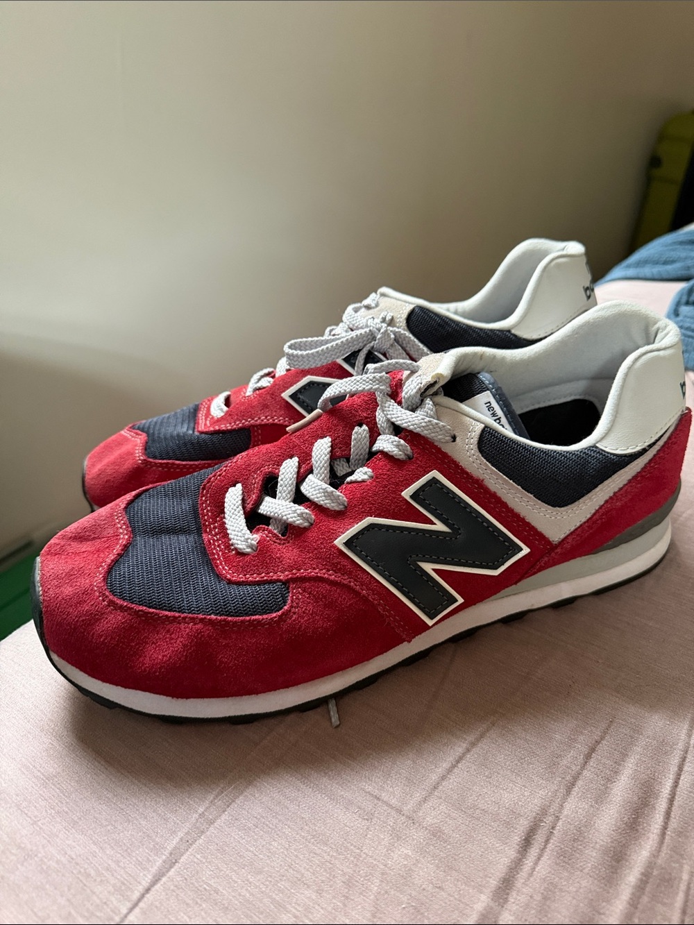 New Balance Men’s Red, Navy & White Suede Nylon Sneakers